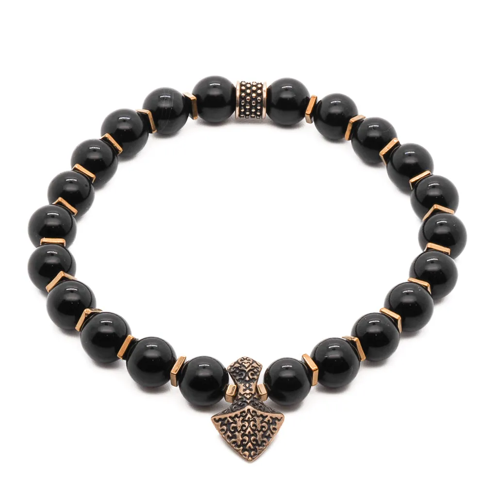 Arrow Black Onyx Stone Men's Beaded Bracelet