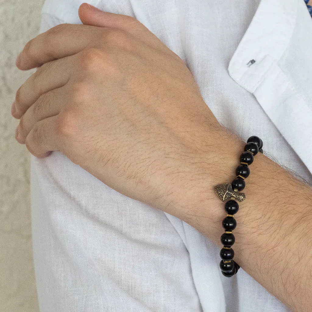Arrow Black Onyx Stone Men's Beaded Bracelet