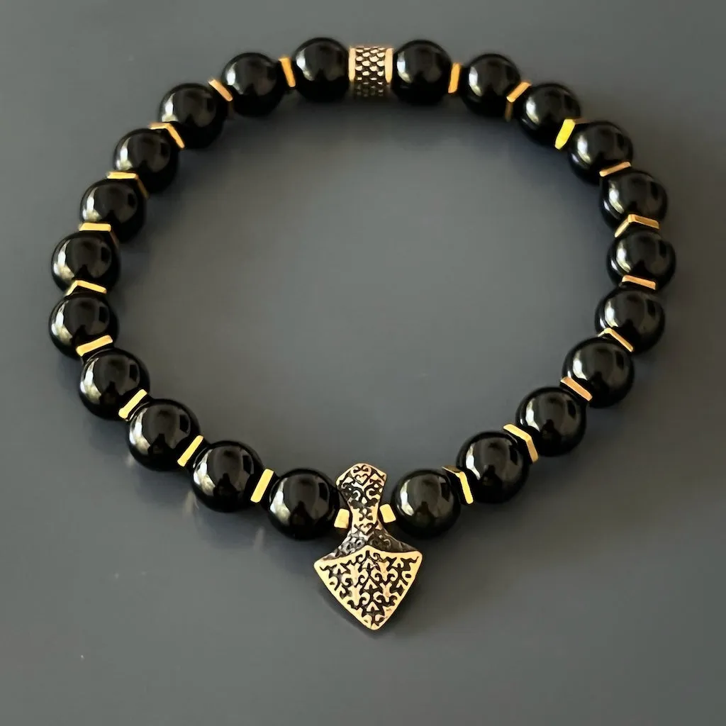 Arrow Black Onyx Stone Men's Beaded Bracelet