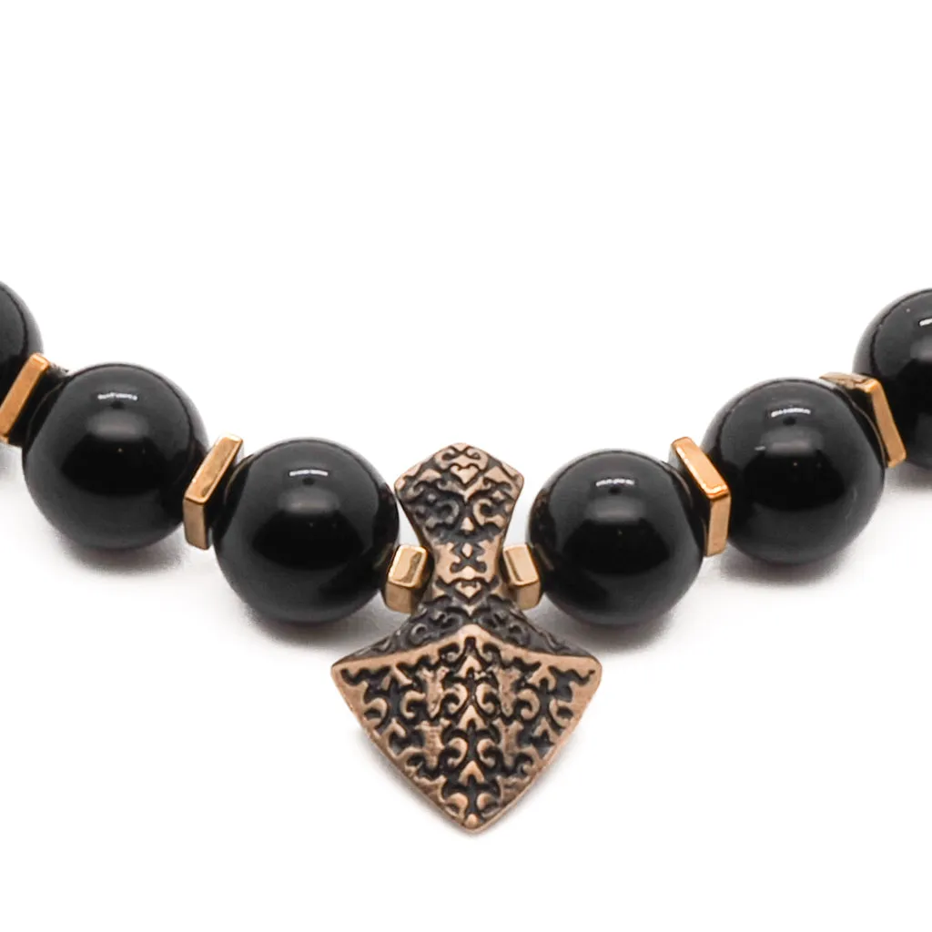 Arrow Black Onyx Stone Men's Beaded Bracelet