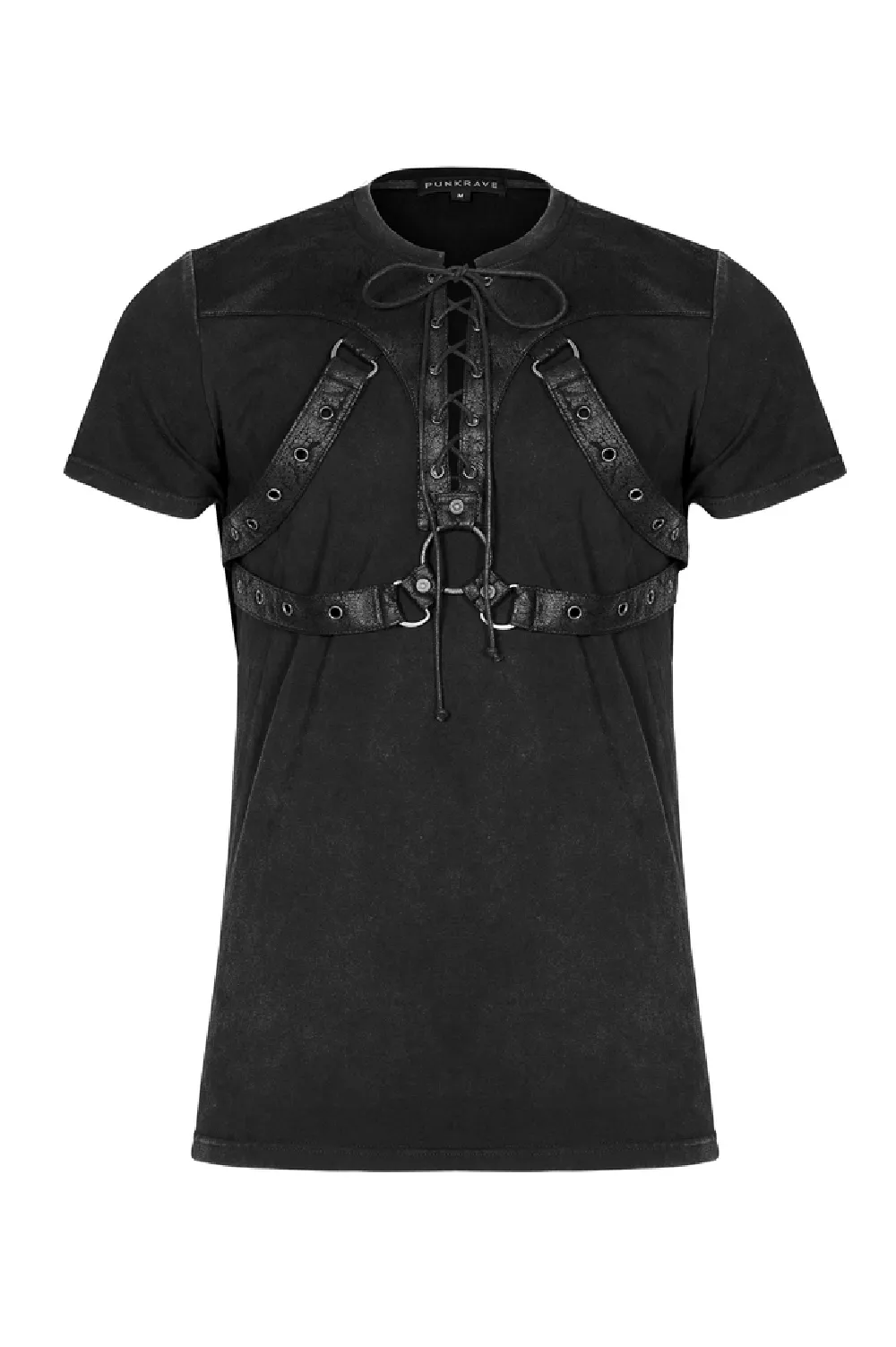 Edgy Punk Rock T-Shirt with Leather and Rope Details