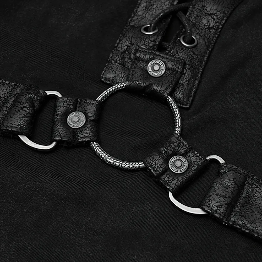 Edgy Punk Rock T-Shirt with Leather and Rope Details