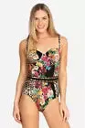 Johnny Was Sandra One Piece Swimsuit Floral Black Leopard Flowers Swimwear Small NEW