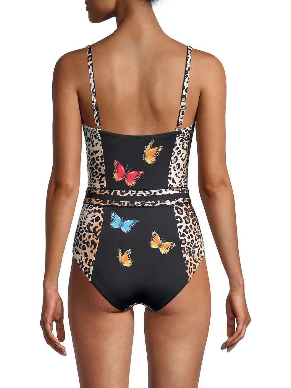 Johnny Was Sandra One Piece Swimsuit Floral Black Leopard Flowers Swimwear Small NEW