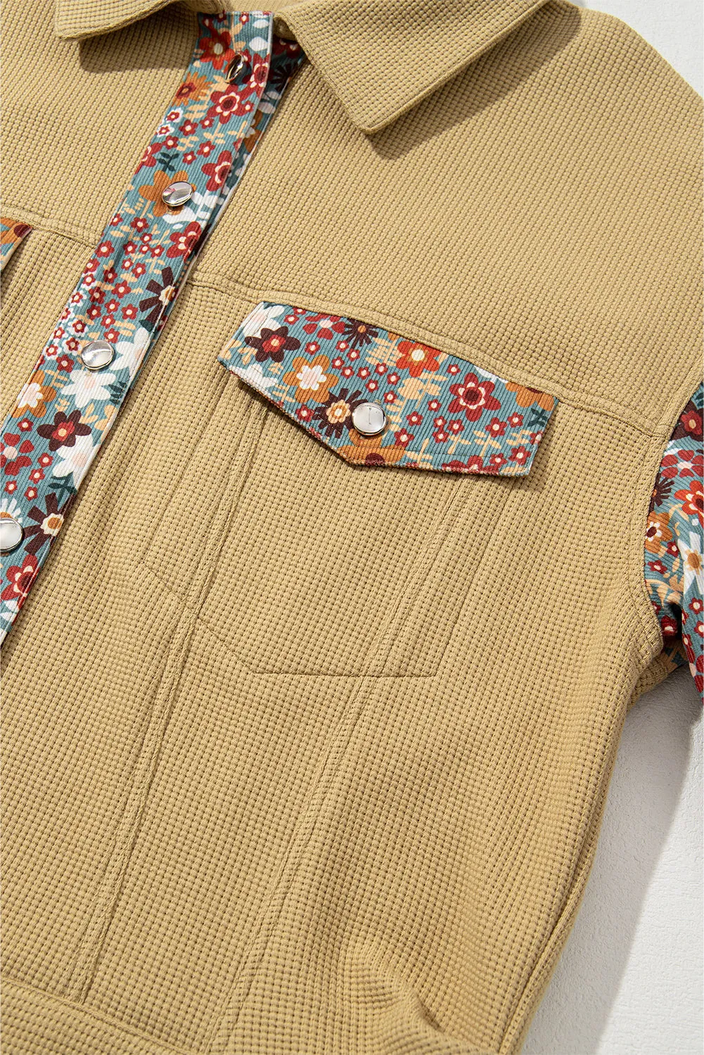 KaleaBoutique Waffle Knit Floral Print Patchwork Button up Jacket