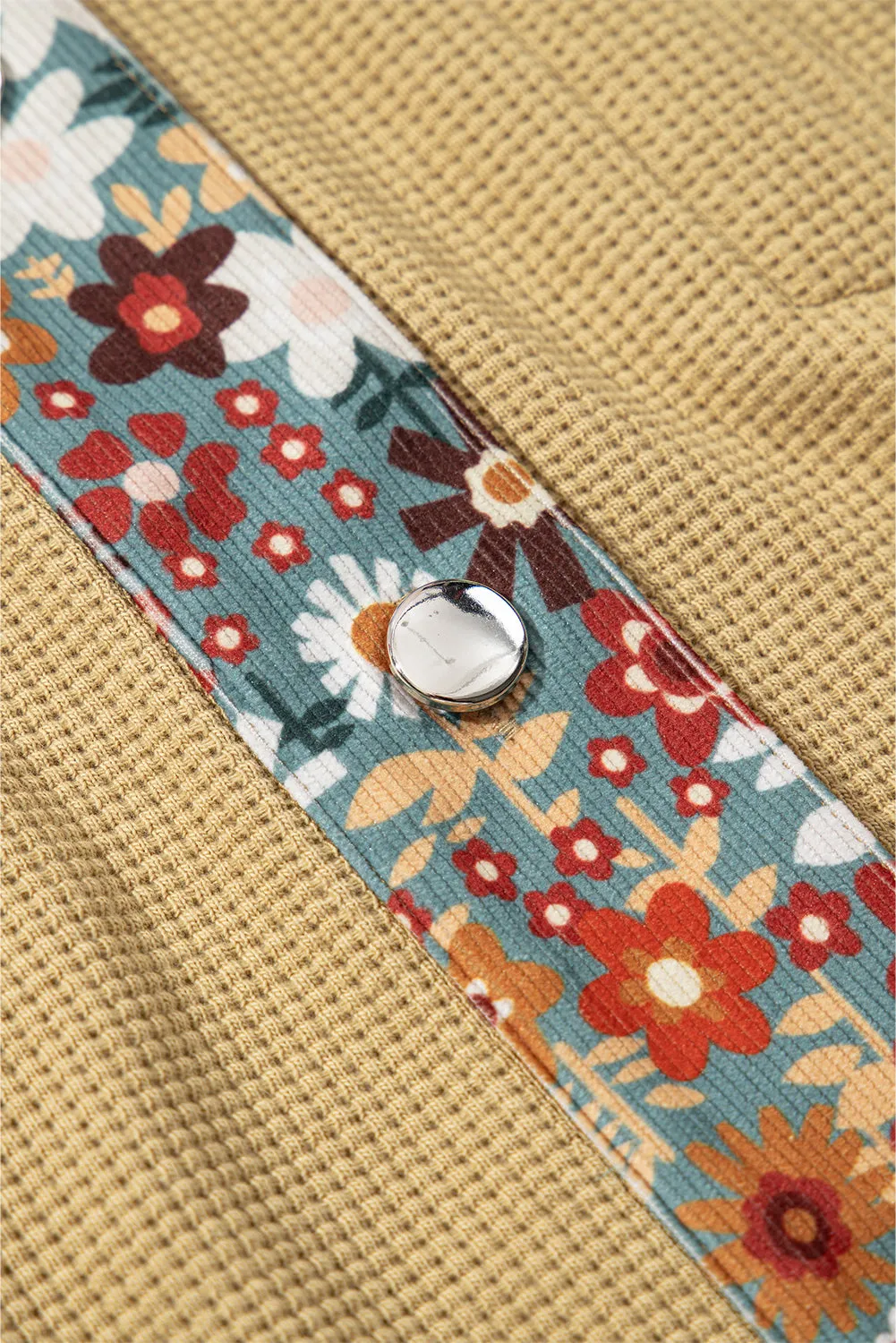 KaleaBoutique Waffle Knit Floral Print Patchwork Button up Jacket
