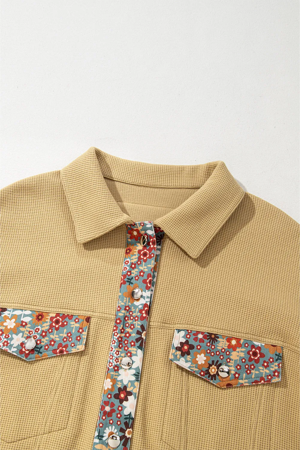 KaleaBoutique Waffle Knit Floral Print Patchwork Button up Jacket