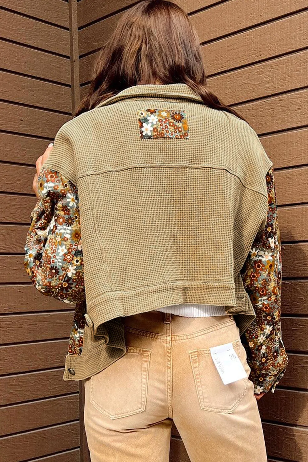 KaleaBoutique Waffle Knit Floral Print Patchwork Button up Jacket