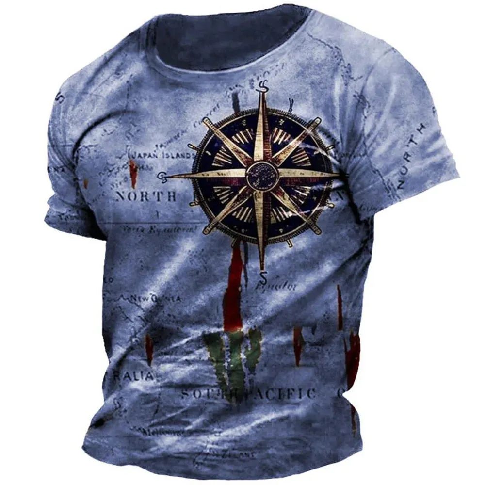 Men's Loose Nautical Map Compass Print Tee