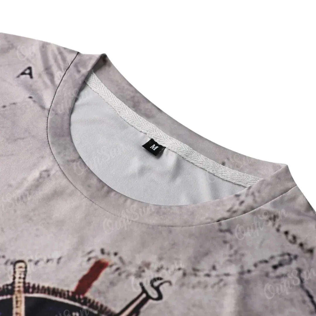 Men's Loose Nautical Map Compass Print Tee