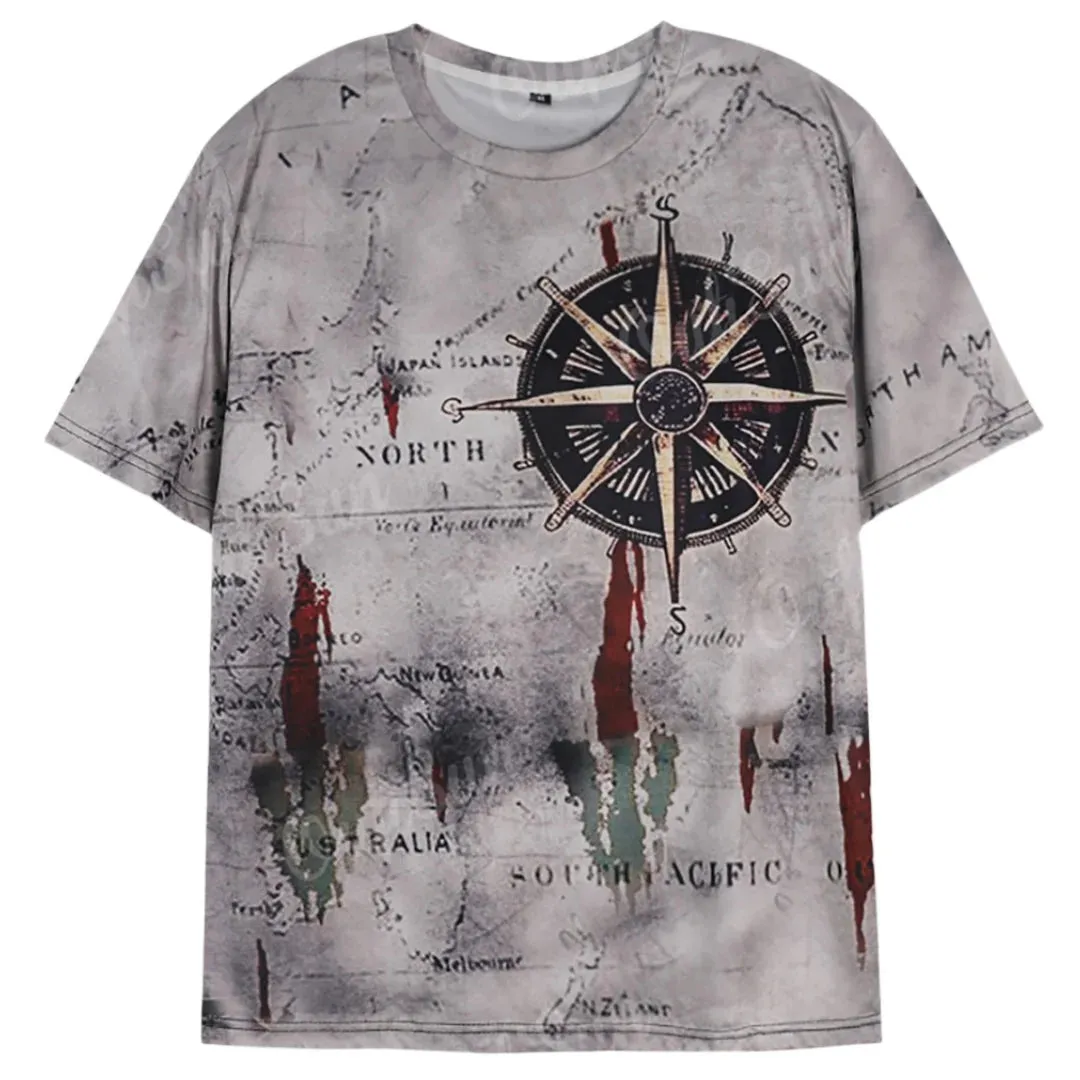 Men's Loose Nautical Map Compass Print Tee