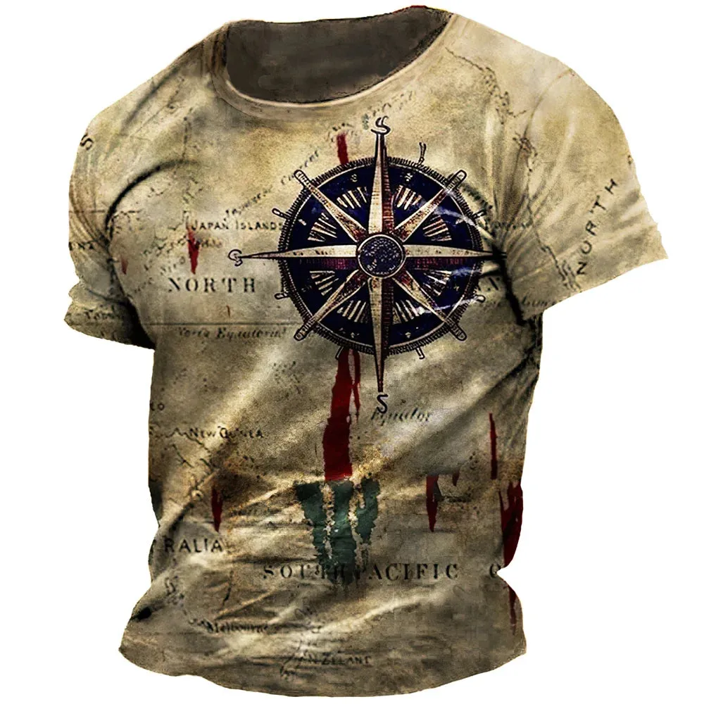 Men's Loose Nautical Map Compass Print Tee