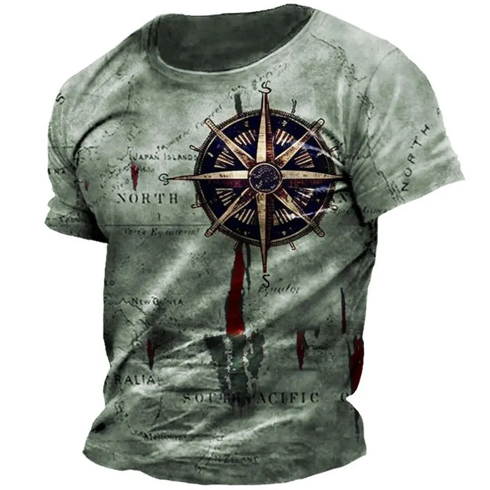 Men's Loose Nautical Map Compass Print Tee