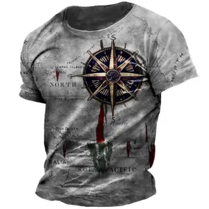 Men's Loose Nautical Map Compass Print Tee