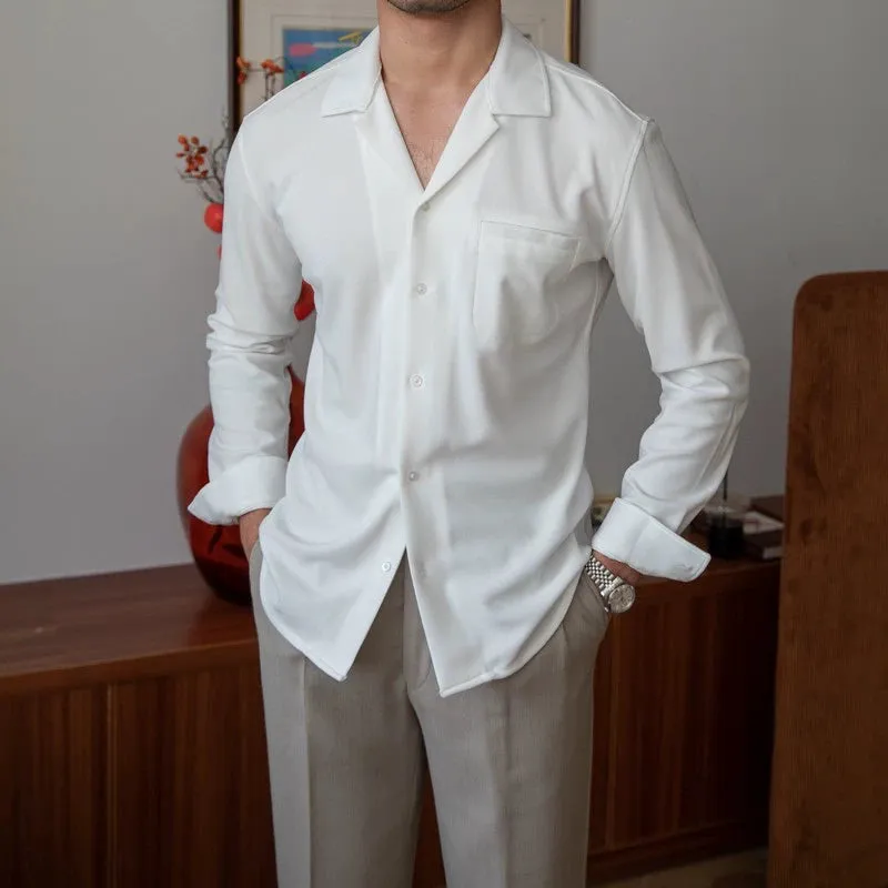 Men's Short Sleeved Cuban Collar Shirt, Lightweight Summer Waffle Texture, Smart Casual Holiday Look