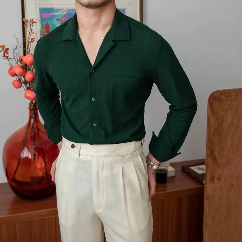 Men's Short Sleeved Cuban Collar Shirt, Lightweight Summer Waffle Texture, Smart Casual Holiday Look