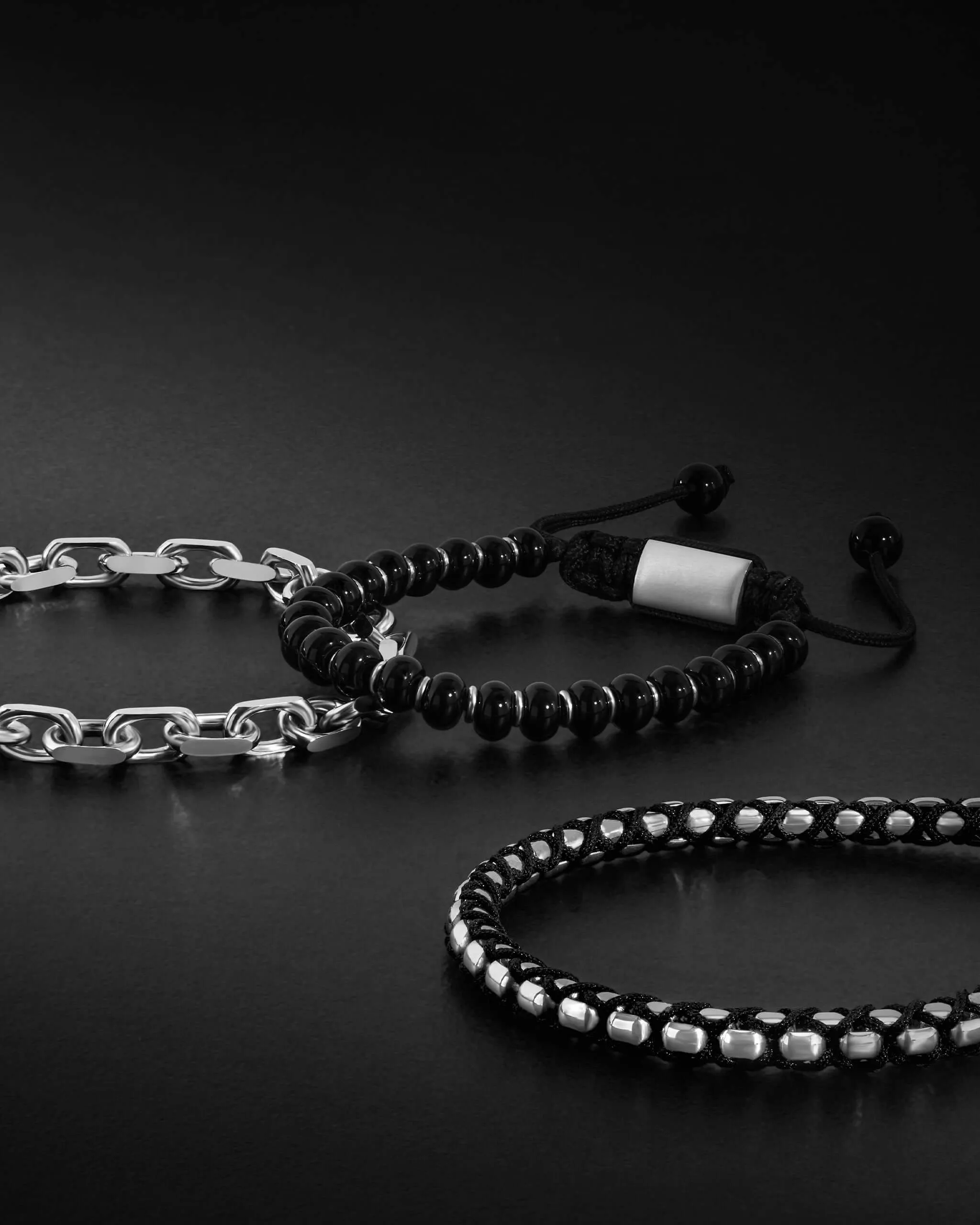 Onyx Beaded Bracelet - Silver