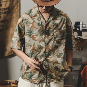 Vintage Classic Cuban Collar Shirt Ice Silk Hawaiian Beach Shirt Men's Top