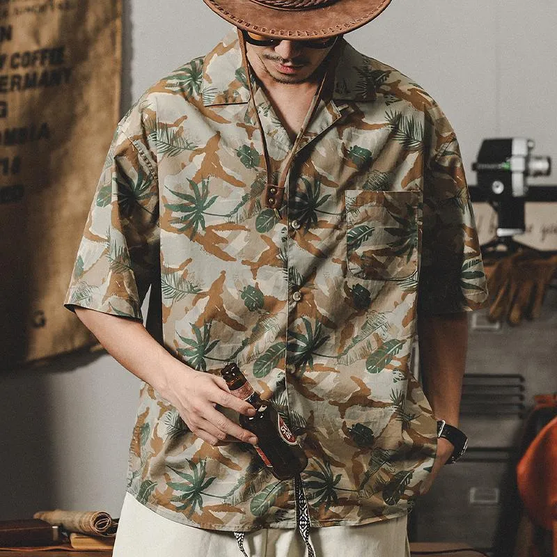 Vintage Classic Cuban Collar Shirt Ice Silk Hawaiian Beach Shirt Men's Top
