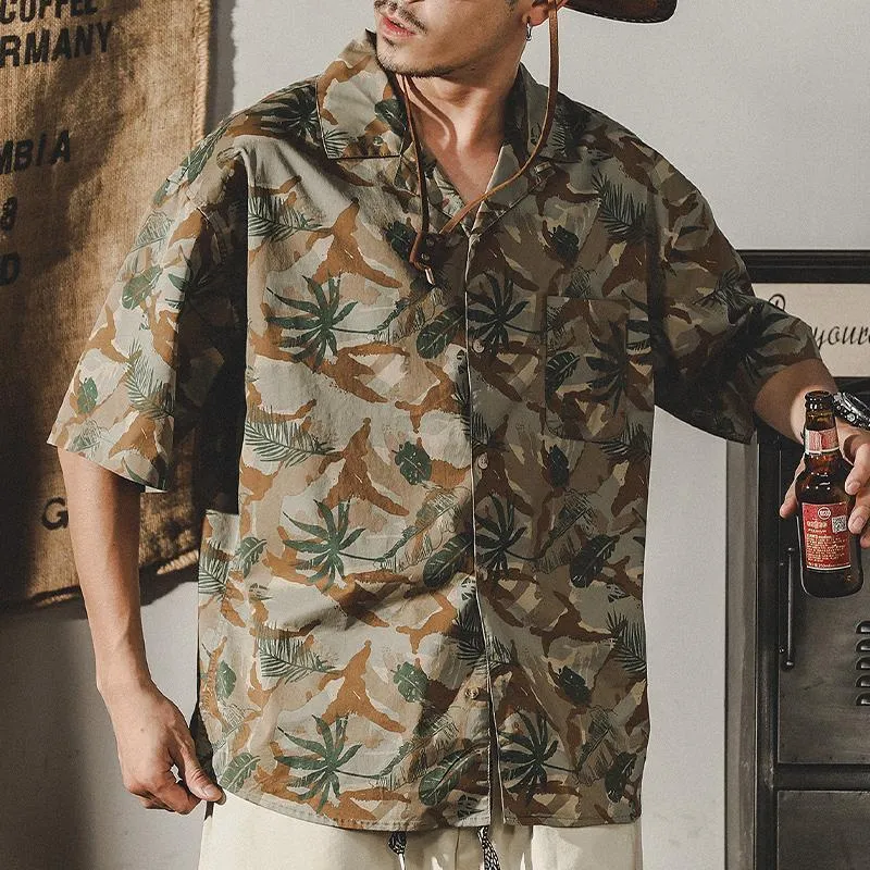 Vintage Classic Cuban Collar Shirt Ice Silk Hawaiian Beach Shirt Men's Top